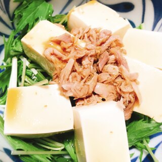 青じそドレッシングで食べる♡水菜とツナの豆腐サラダ